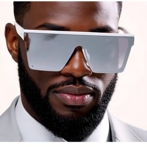Statement Sunglasses Flat Top Shield Mirrored Lens Fashion Visor Sunnies Trendy‎